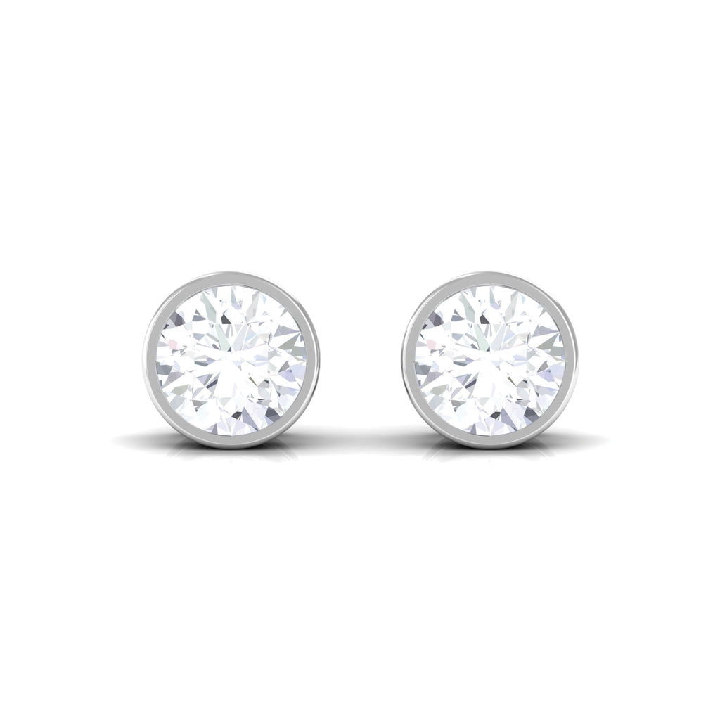 Bezel Set Moissanite Solitaire Stud Earrings Moissanite - ( D-VS1 ) - Color and Clarity - Rosec Jewels
