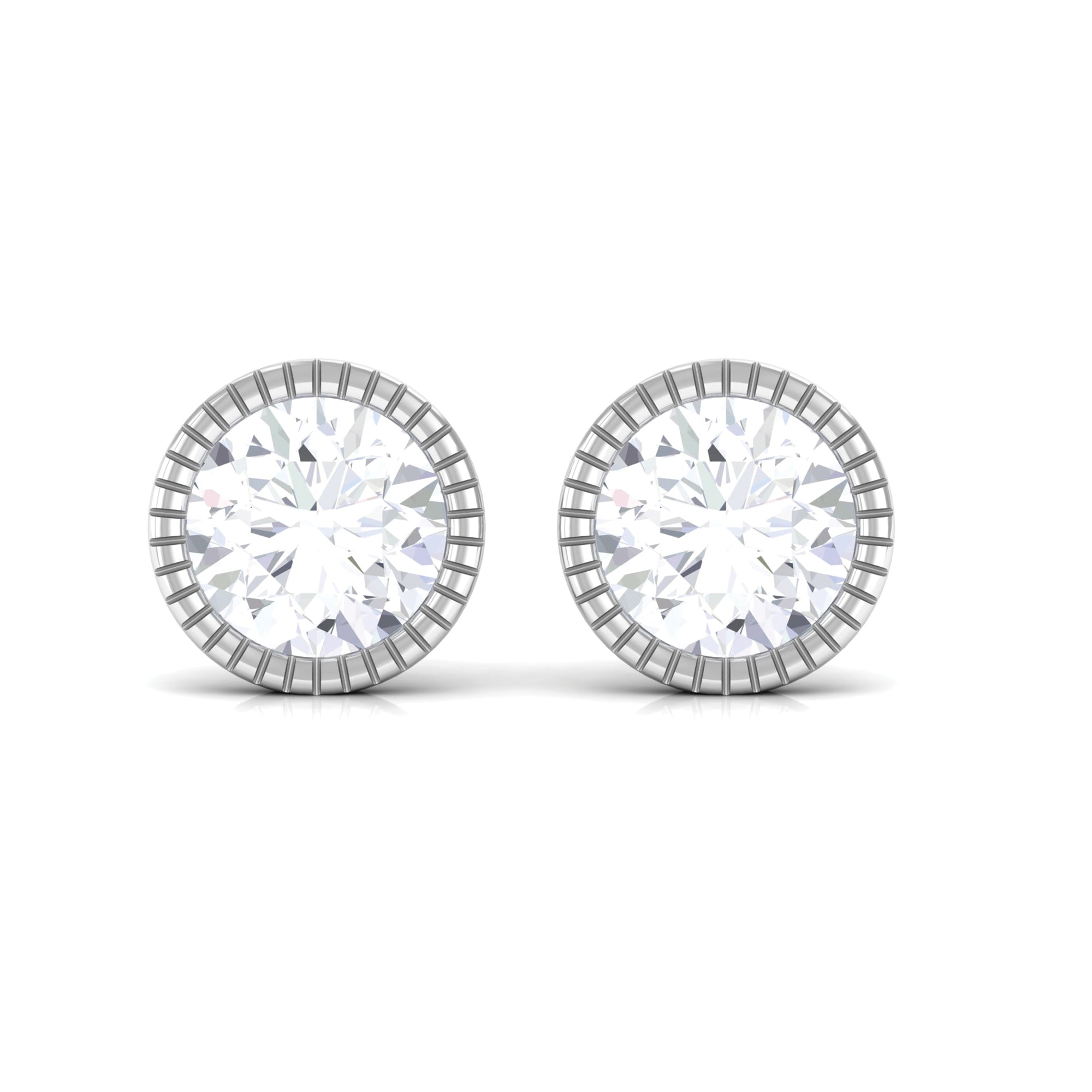 1 CT Moissanite Solitaire Stud Earrings in Bezel Setting Moissanite - ( D-VS1 ) - Color and Clarity - Rosec Jewels