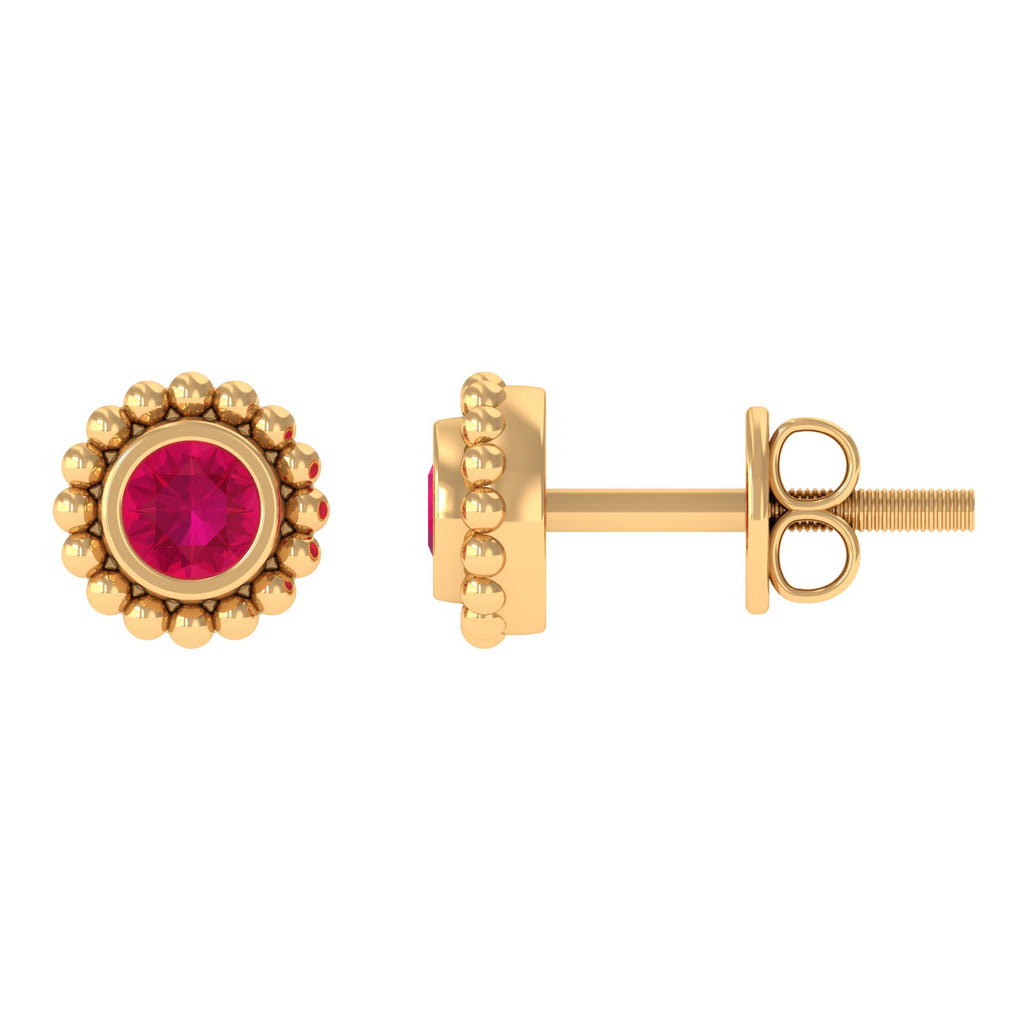 1/4 CT Ruby Solitaire Stud Earring in Beaded Bezel Setting for Women Ruby - ( AAA ) - Quality - Rosec Jewels