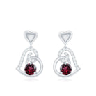 3/4 CT Rhodolite and Diamond Heart Drop Earrings with Accent Rhodolite - ( AAA ) - Quality - Rosec Jewels