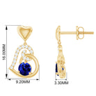 Created Blue Sapphire and Diamond Heart Drop Earrings Lab Created Blue Sapphire - ( AAAA ) - Quality - Rosec Jewels
