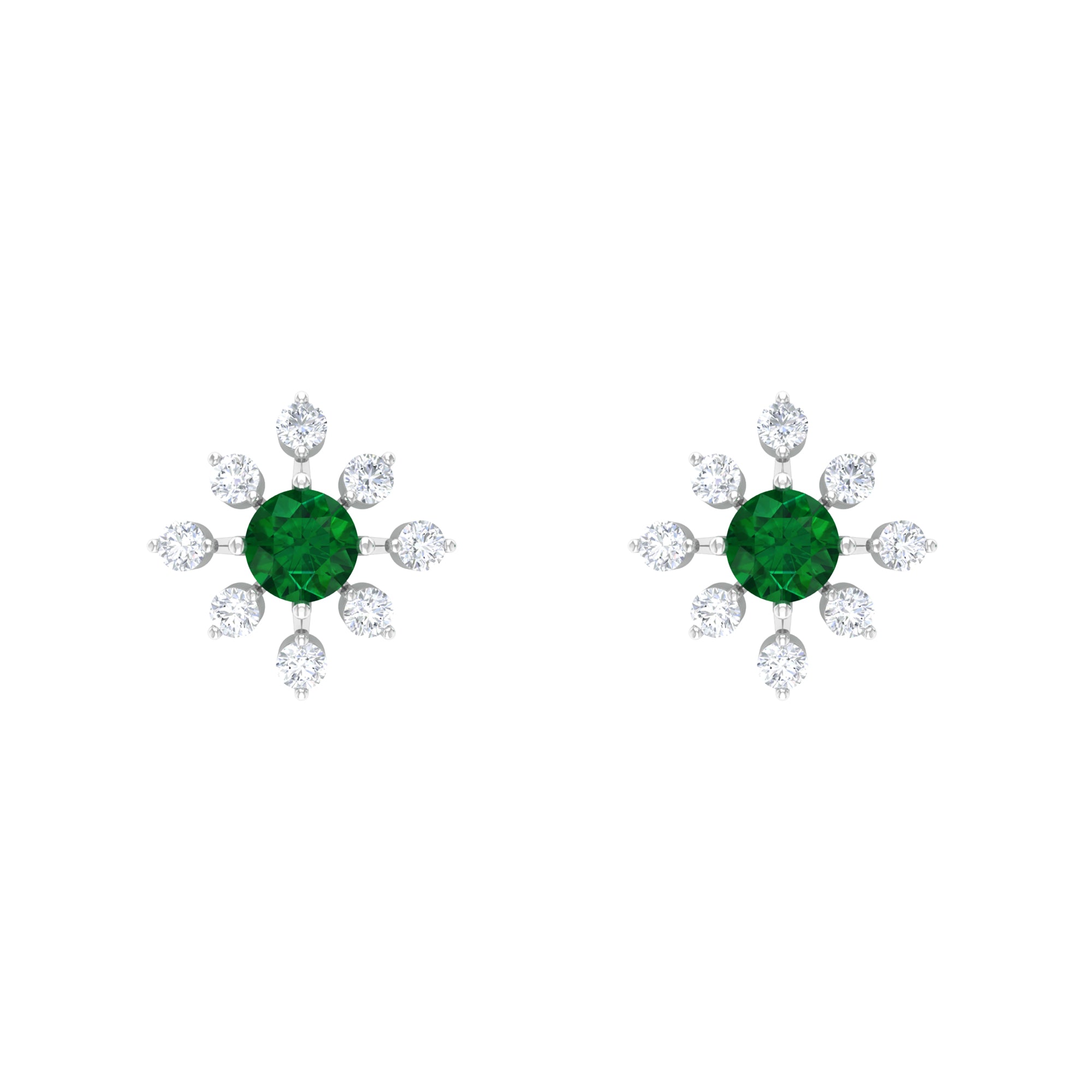 Certified Emerald and Diamond Contemporary Flower Stud Earrings Emerald - ( AAA ) - Quality - Rosec Jewels