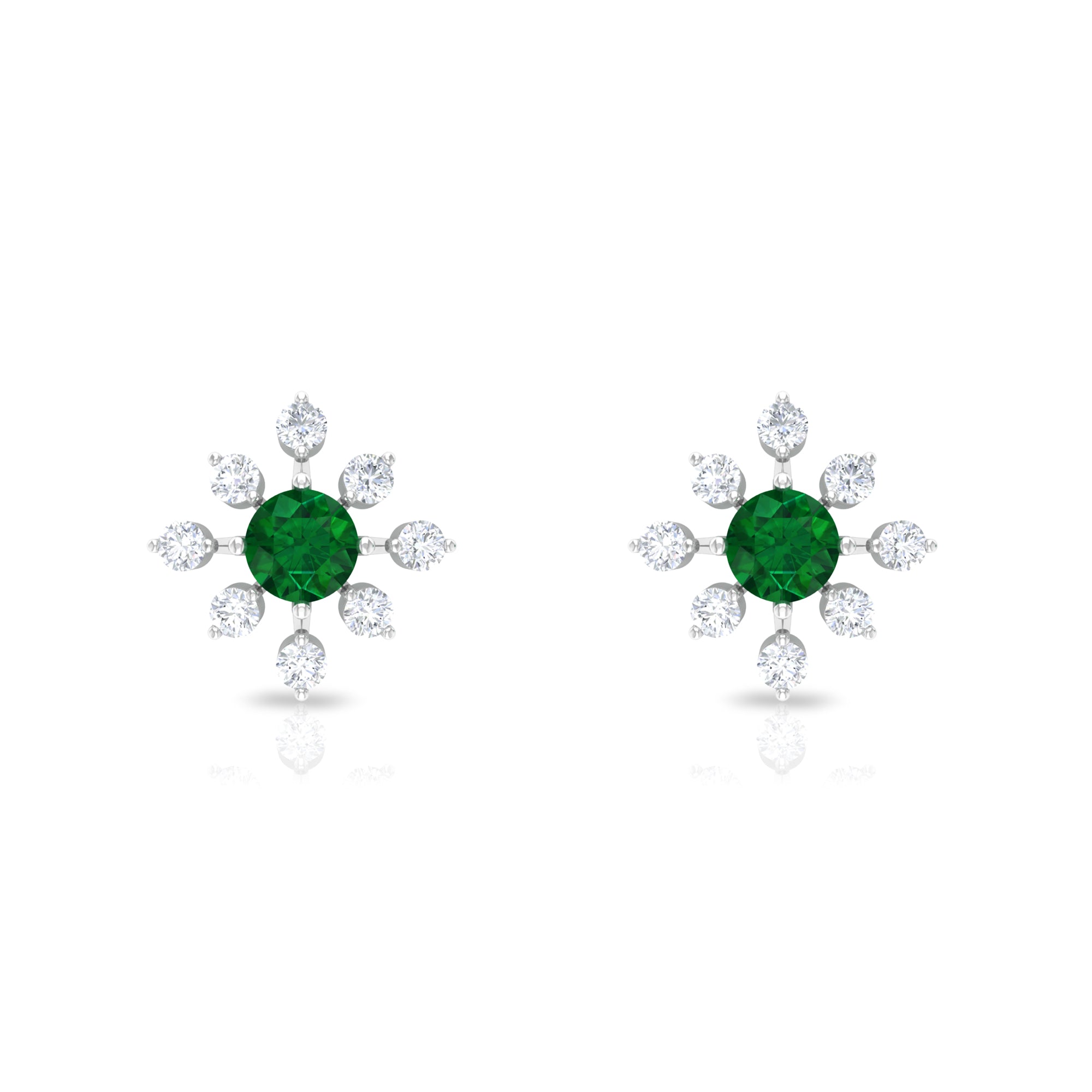 Certified Emerald and Diamond Contemporary Flower Stud Earrings Emerald - ( AAA ) - Quality - Rosec Jewels