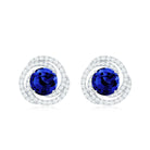 Lab Grown Blue Sapphire Braided Halo Stud Earrings with Diamond Lab Created Blue Sapphire - ( AAAA ) - Quality - Rosec Jewels