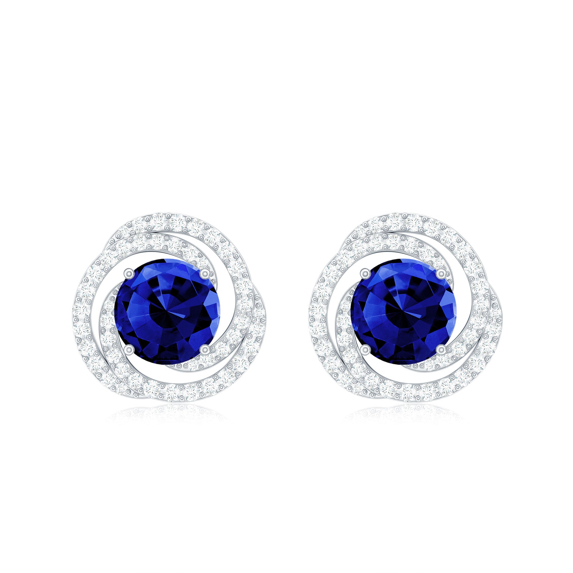 Lab Grown Blue Sapphire Braided Halo Stud Earrings with Diamond Lab Created Blue Sapphire - ( AAAA ) - Quality - Rosec Jewels