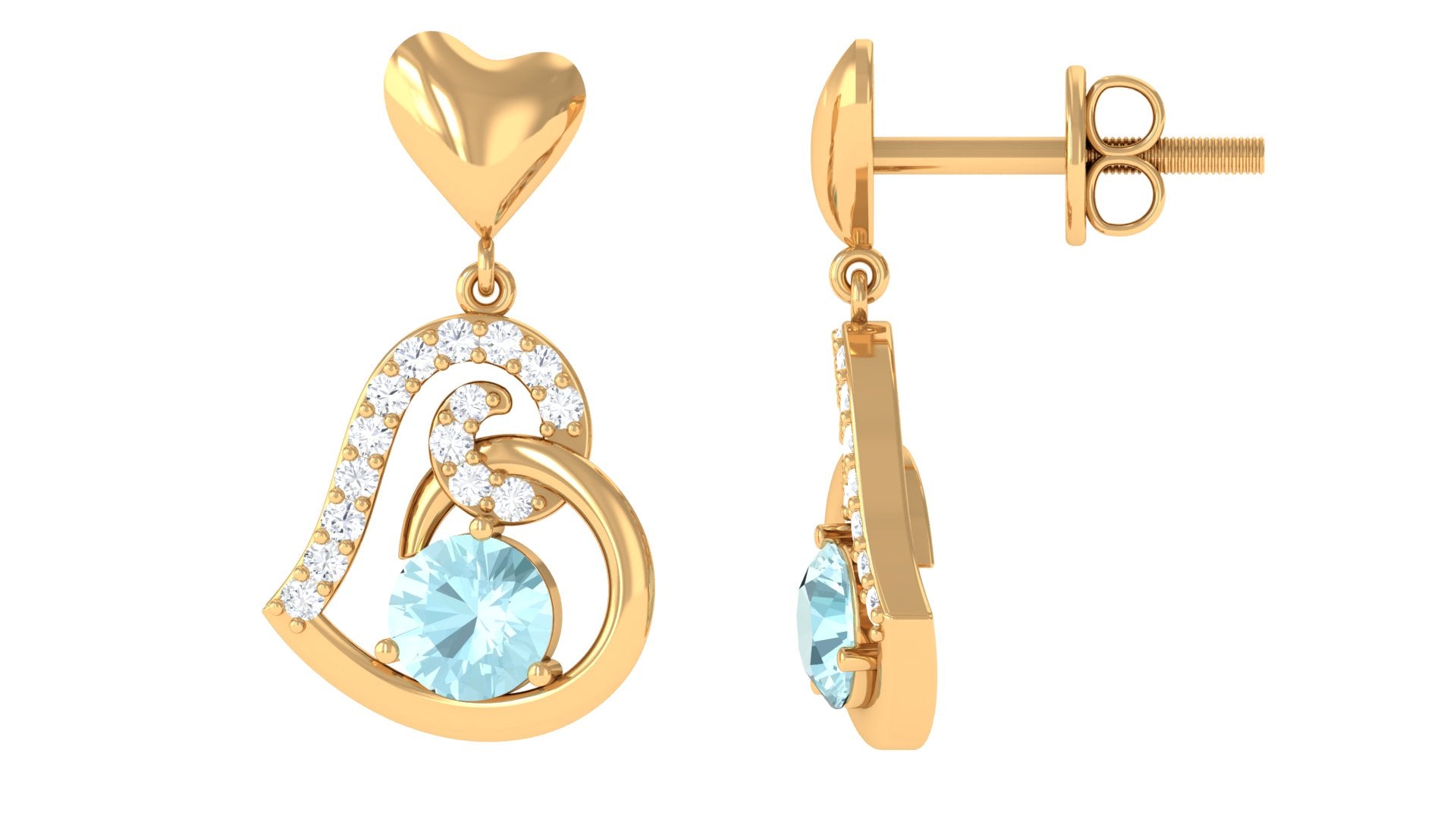 Solitaire Sky Blue Topaz Heart Drop Earrings with Diamond Accent Sky Blue Topaz - ( AAA ) - Quality - Rosec Jewels