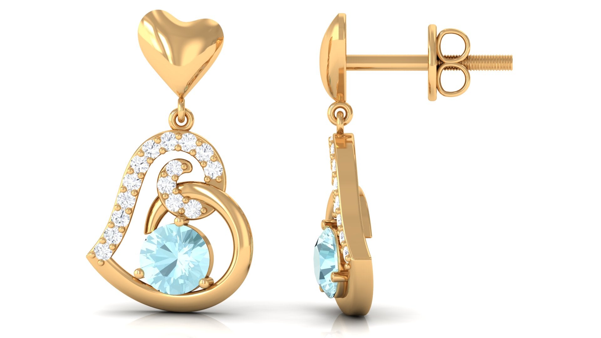 Solitaire Sky Blue Topaz Heart Drop Earrings with Diamond Accent Sky Blue Topaz - ( AAA ) - Quality - Rosec Jewels