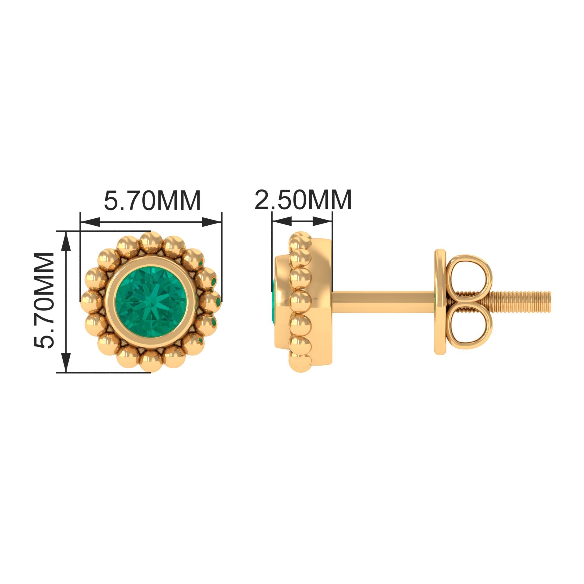 1/4 CT Gold Beaded Bezel Set Emerald Stud Earrings Emerald - ( AAA ) - Quality - Rosec Jewels
