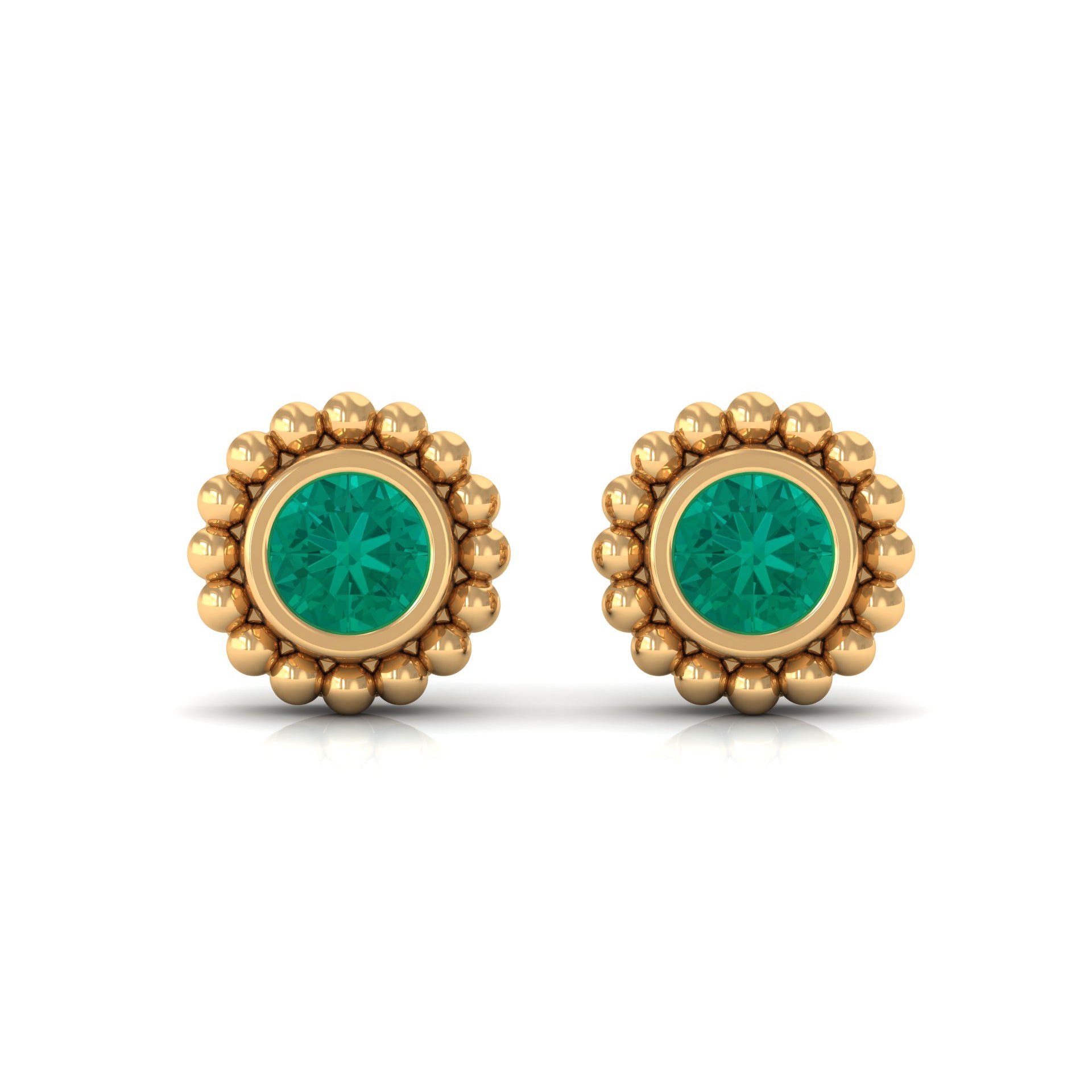 1/4 CT Gold Beaded Bezel Set Emerald Stud Earrings Emerald - ( AAA ) - Quality - Rosec Jewels