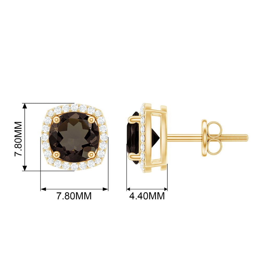 1.75 CT Smoky Quartz Stud Earrings with Diamond Halo in Gold Smoky Quartz - ( AAA ) - Quality - Rosec Jewels