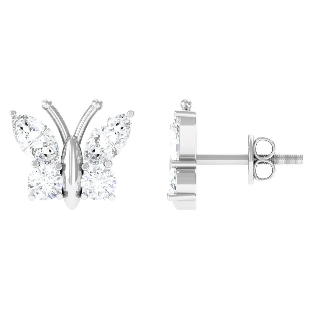 1.75 CT Cubic Zirconia Butterfly Stud Earrings Zircon - ( AAAA ) - Quality - Rosec Jewels