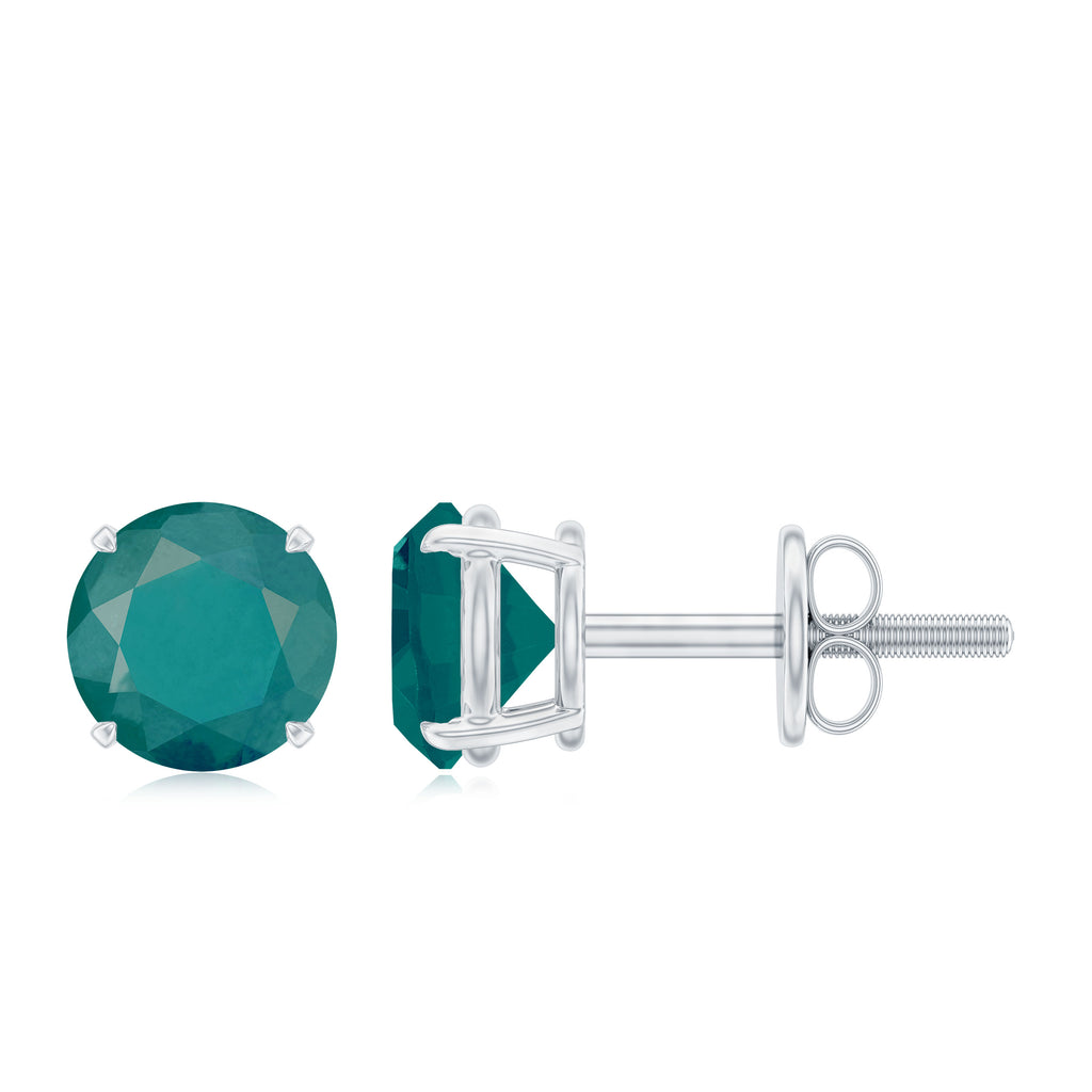 Natural Emerald Solitaire Stud Earrings Emerald - ( AAA ) - Quality - Rosec Jewels