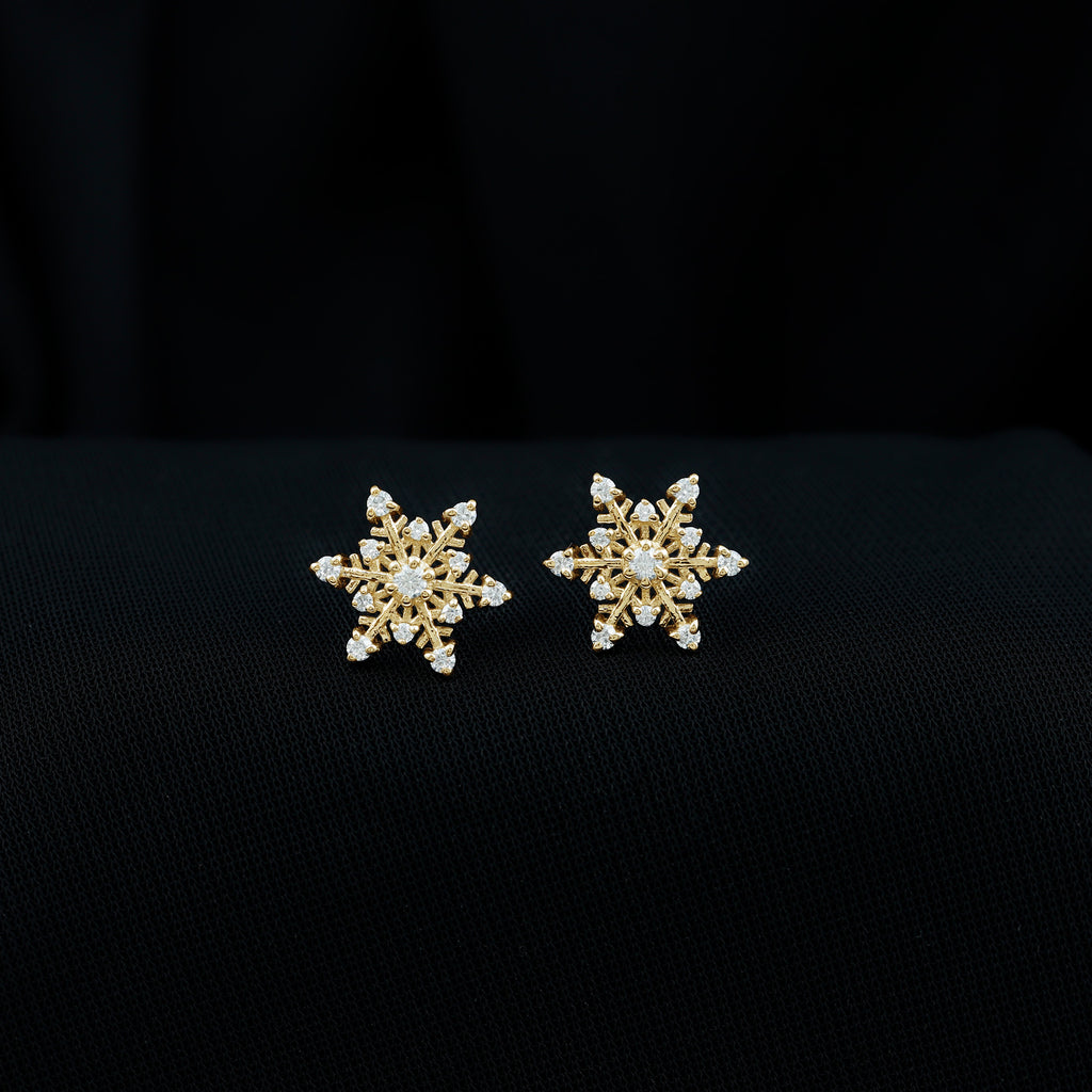 0.75 CT Certified Moissanite Snowflake Stud Earrings in Gold Moissanite - ( D-VS1 ) - Color and Clarity - Rosec Jewels