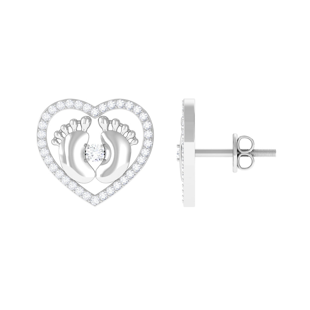 Diamond Heart Stud Earrings with Gold Baby Feet Diamond - ( HI-SI ) - Color and Clarity - Rosec Jewels