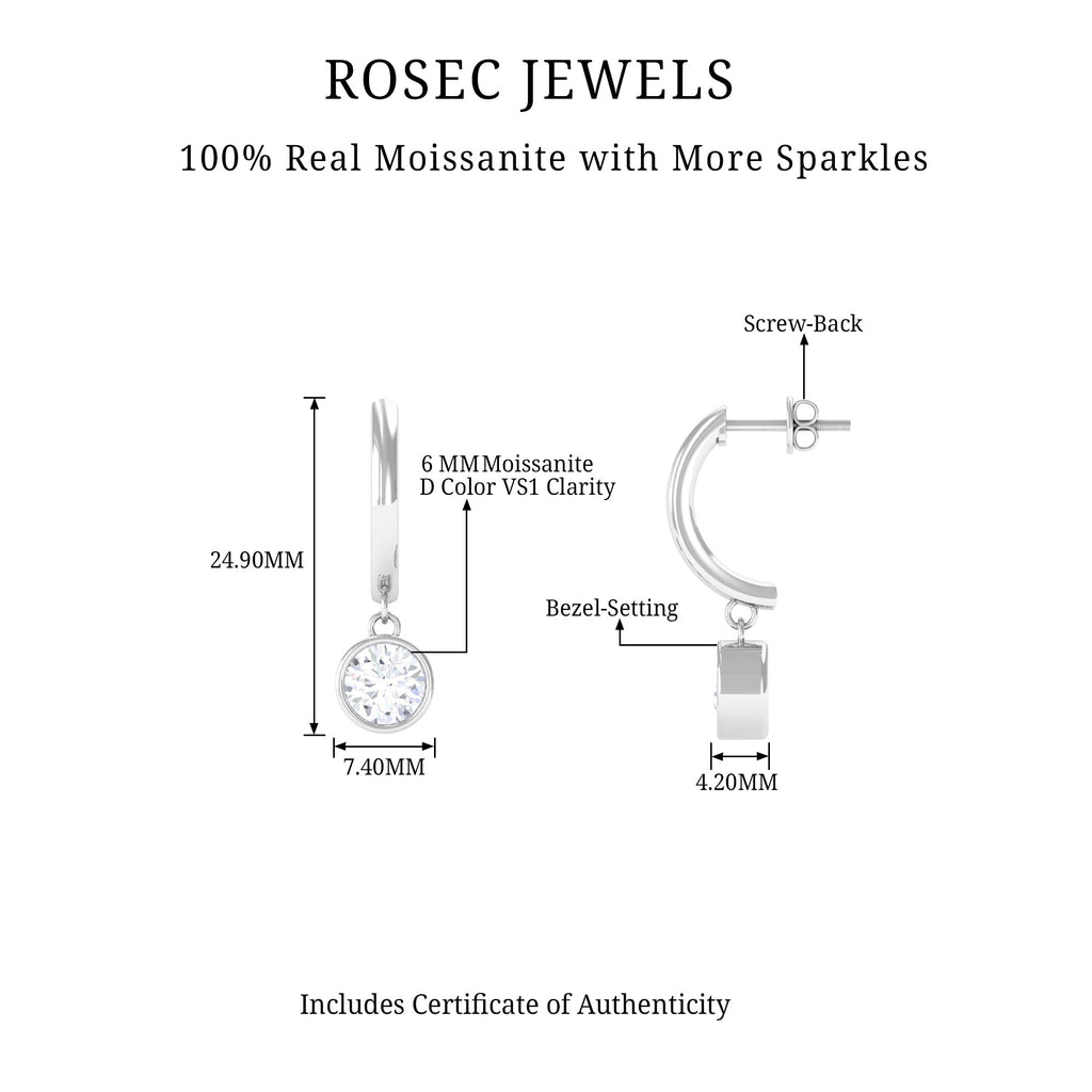 Bezel Set Moissanite and Gold Hinged Hoop Earrings Moissanite - ( D-VS1 ) - Color and Clarity - Rosec Jewels