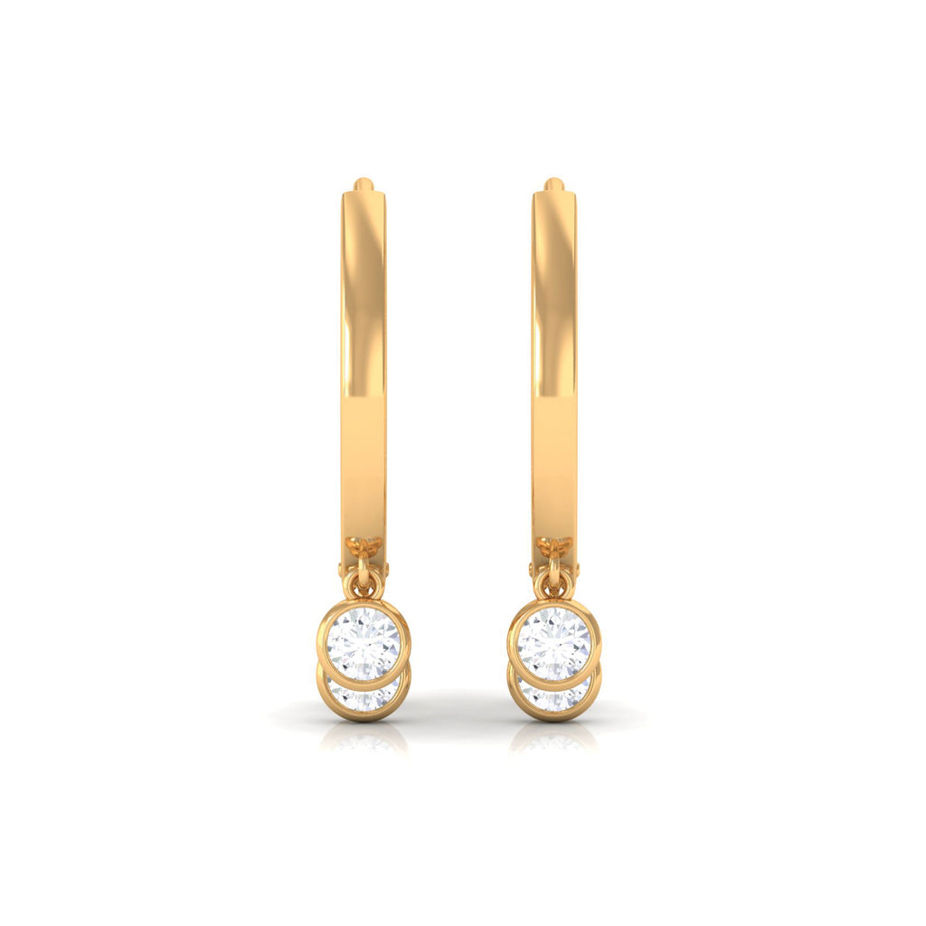 0.75 CT Gold and Diamond Three Stone Hoop Drop Earrings Diamond - ( HI-SI ) - Color and Clarity - Rosec Jewels