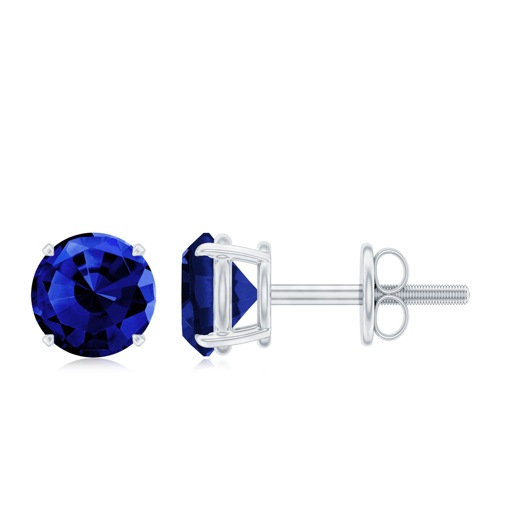 1.25 CT Round Created Blue Sapphire Solitaire Stud Earrings Lab Created Blue Sapphire - ( AAAA ) - Quality - Rosec Jewels
