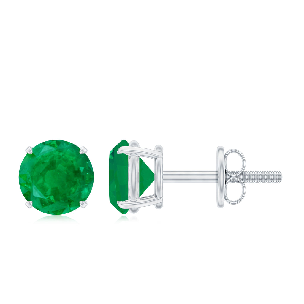 Round Shape Emerald Solitaire Stud Earrings Emerald - ( AAA ) - Quality - Rosec Jewels
