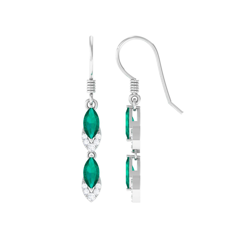 1.50 CT Marquise Cut Emerald Dangle Earrings with Diamond Emerald - ( AAA ) - Quality - Rosec Jewels