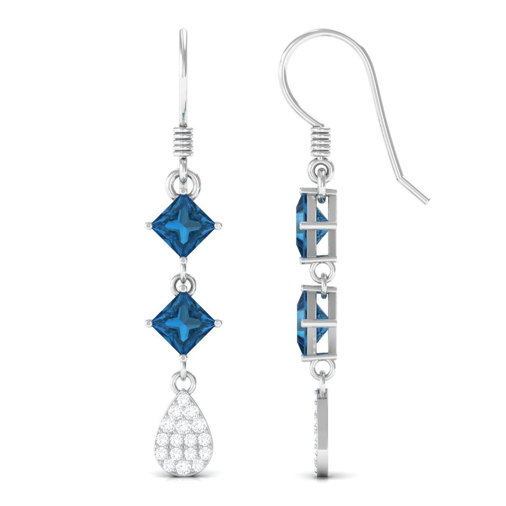 2.75 CT London Blue Topaz and Diamond Drop Dangle Earrings London Blue Topaz - ( AAA ) - Quality - Rosec Jewels
