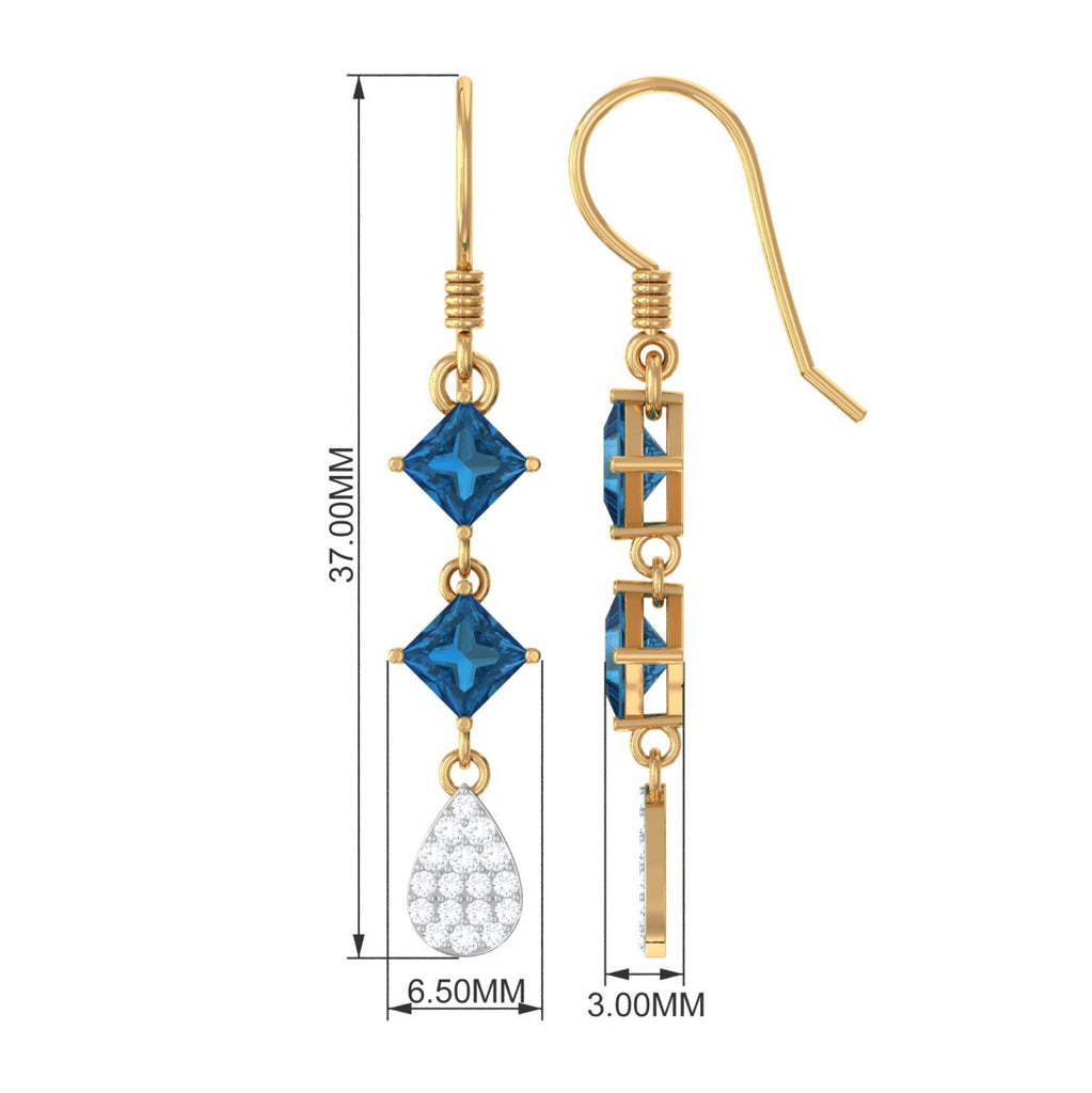 2.75 CT London Blue Topaz and Diamond Drop Dangle Earrings London Blue Topaz - ( AAA ) - Quality - Rosec Jewels