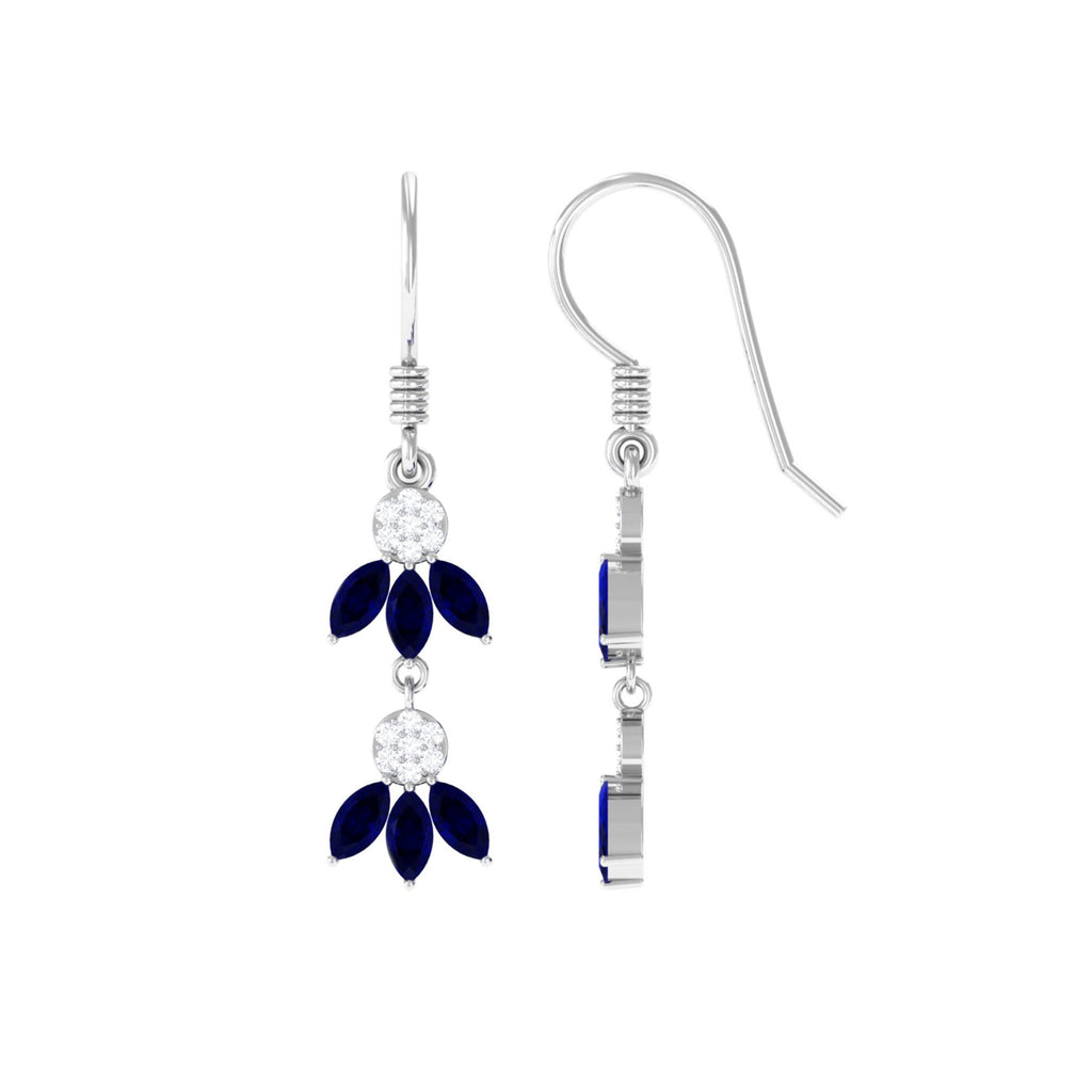 1.75 CT Blue Sapphire and Diamond Dangle Earrings Blue Sapphire - ( AAA ) - Quality - Rosec Jewels