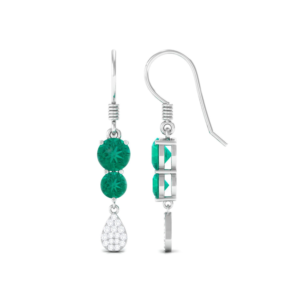 1.75 CT Round Emerald and Diamond Minimal Drop Dangle Earrings Emerald - ( AAA ) - Quality - Rosec Jewels