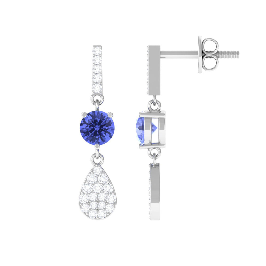 1.5 CT Classic Tanzanite Dangle Drop Earrings with Diamond Accent Tanzanite - ( AAA ) - Quality - Rosec Jewels