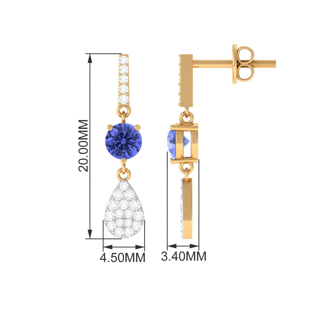 1.5 CT Classic Tanzanite Dangle Drop Earrings with Diamond Accent Tanzanite - ( AAA ) - Quality - Rosec Jewels
