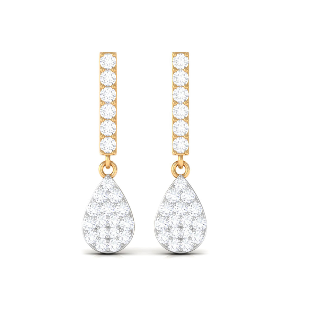 1/2 CT Round Diamond Dangle Drop Earrings in Gold Diamond - ( HI-SI ) - Color and Clarity - Rosec Jewels
