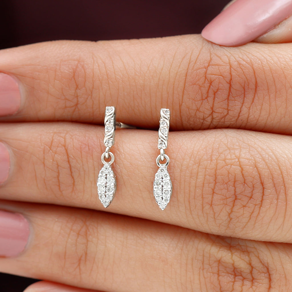 Natural Diamond Gold Leaf Dangle Drop Earrings Diamond - ( HI-SI ) - Color and Clarity - Rosec Jewels