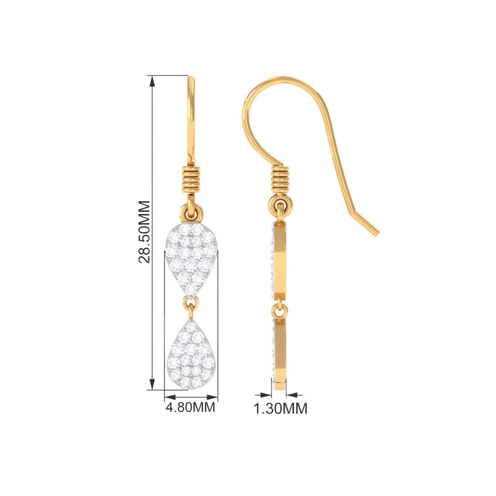 1/2 CT Round Cut Diamond Dangle Earrings in Gold Diamond - ( HI-SI ) - Color and Clarity - Rosec Jewels