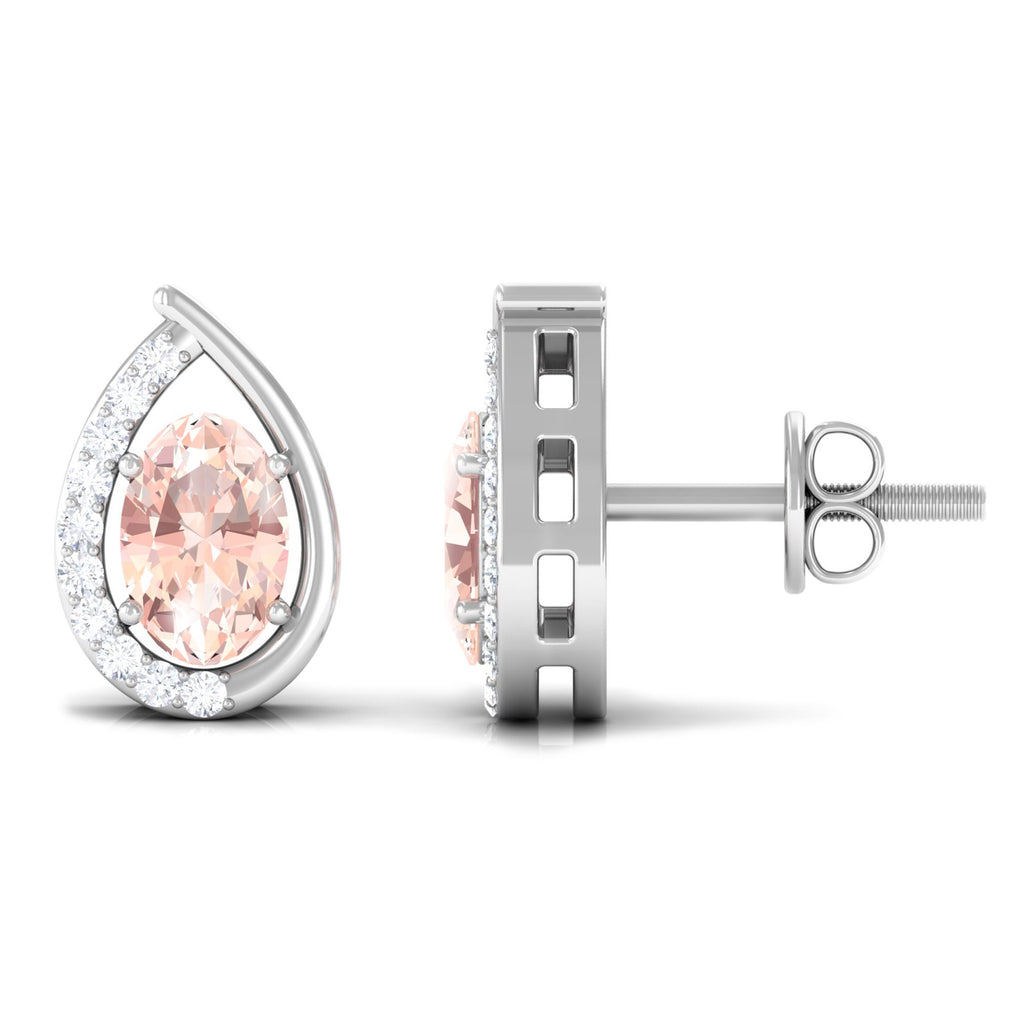 1.75 CT Oval Morganite Teardrop Stud Earrings with Diamond Accent Morganite - ( AAA ) - Quality - Rosec Jewels