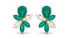 Nature Inspired Floral Stud Earrings with Emerald and Diamond Emerald - ( AAA ) - Quality - Rosec Jewels