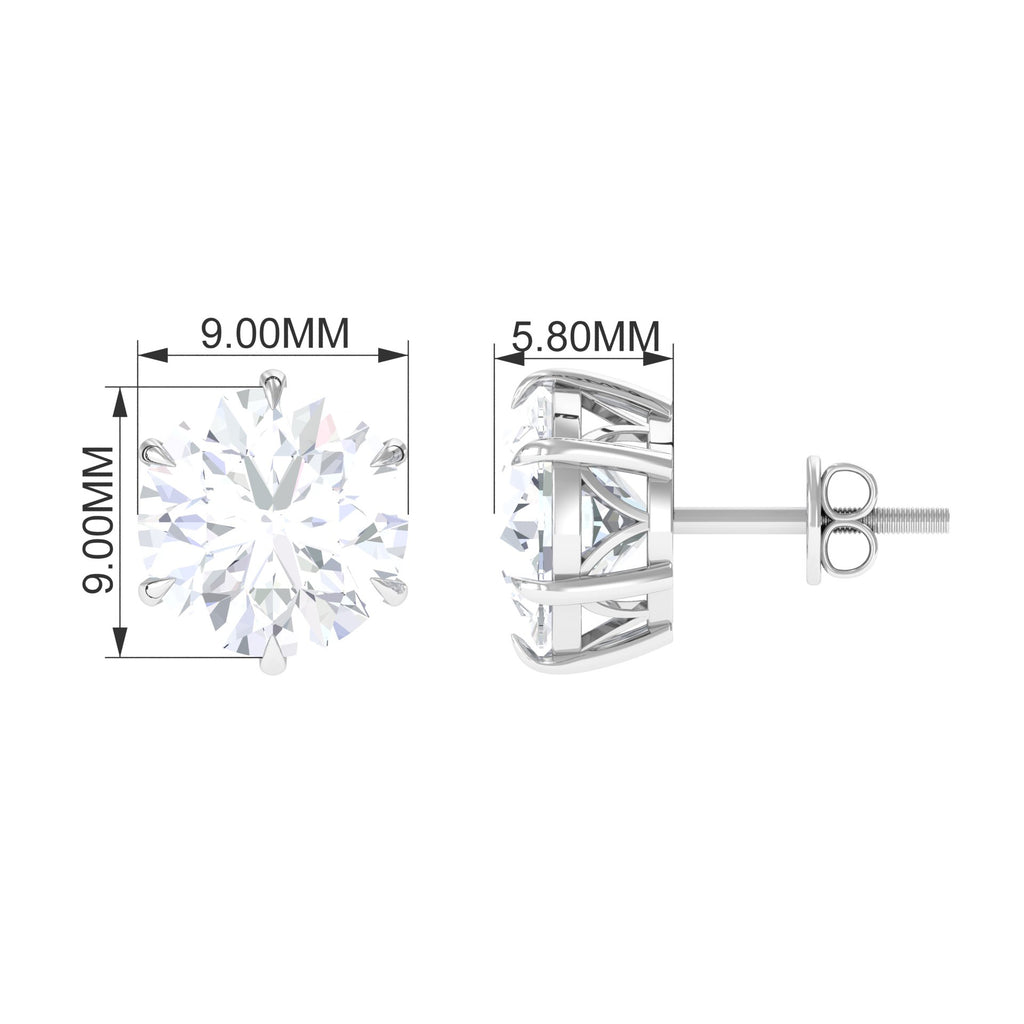 10 MM Round Moissanite Solitaire Stud Earrings in Claw Setting Moissanite - ( D-VS1 ) - Color and Clarity - Rosec Jewels