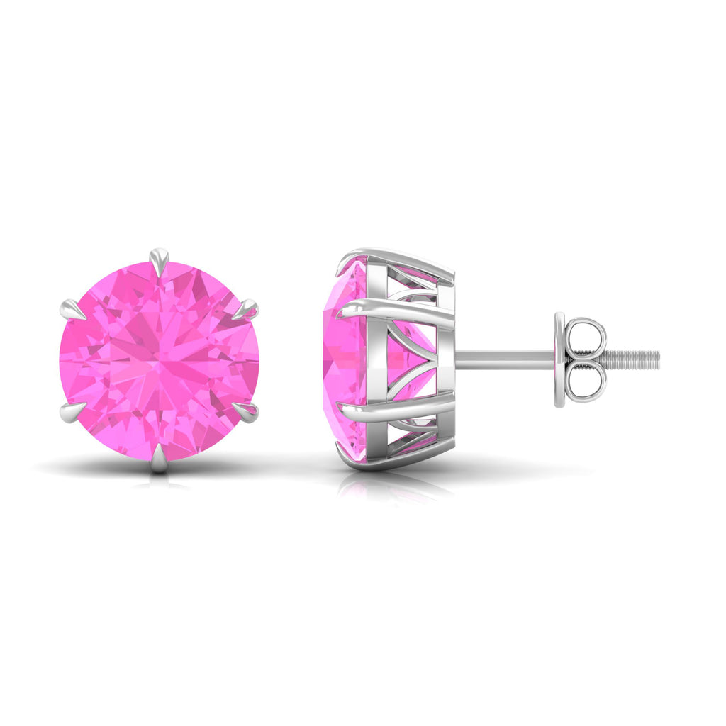 10 MM Round Created Pink Sapphire Solitaire Stud Earrings Lab Created Pink Sapphire - ( AAAA ) - Quality - Rosec Jewels