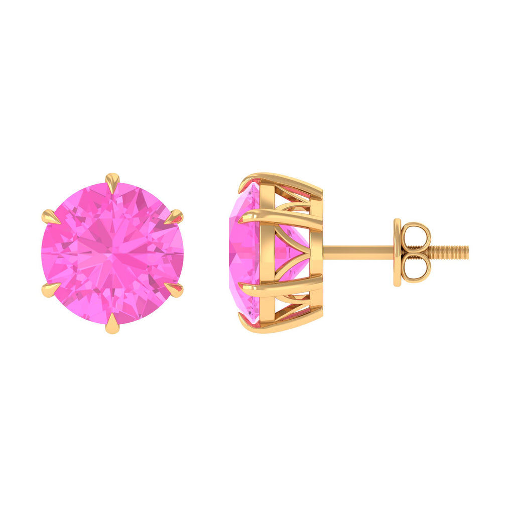 10 MM Round Created Pink Sapphire Solitaire Stud Earrings Lab Created Pink Sapphire - ( AAAA ) - Quality - Rosec Jewels