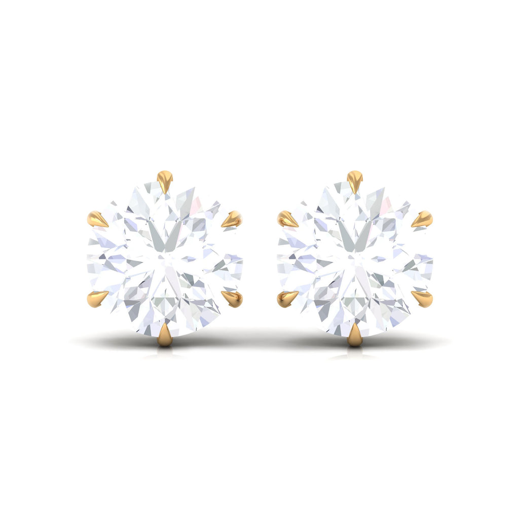 6 Claw Set Round Zircon Solitaire Stud Earrings Zircon - ( AAAA ) - Quality - Rosec Jewels
