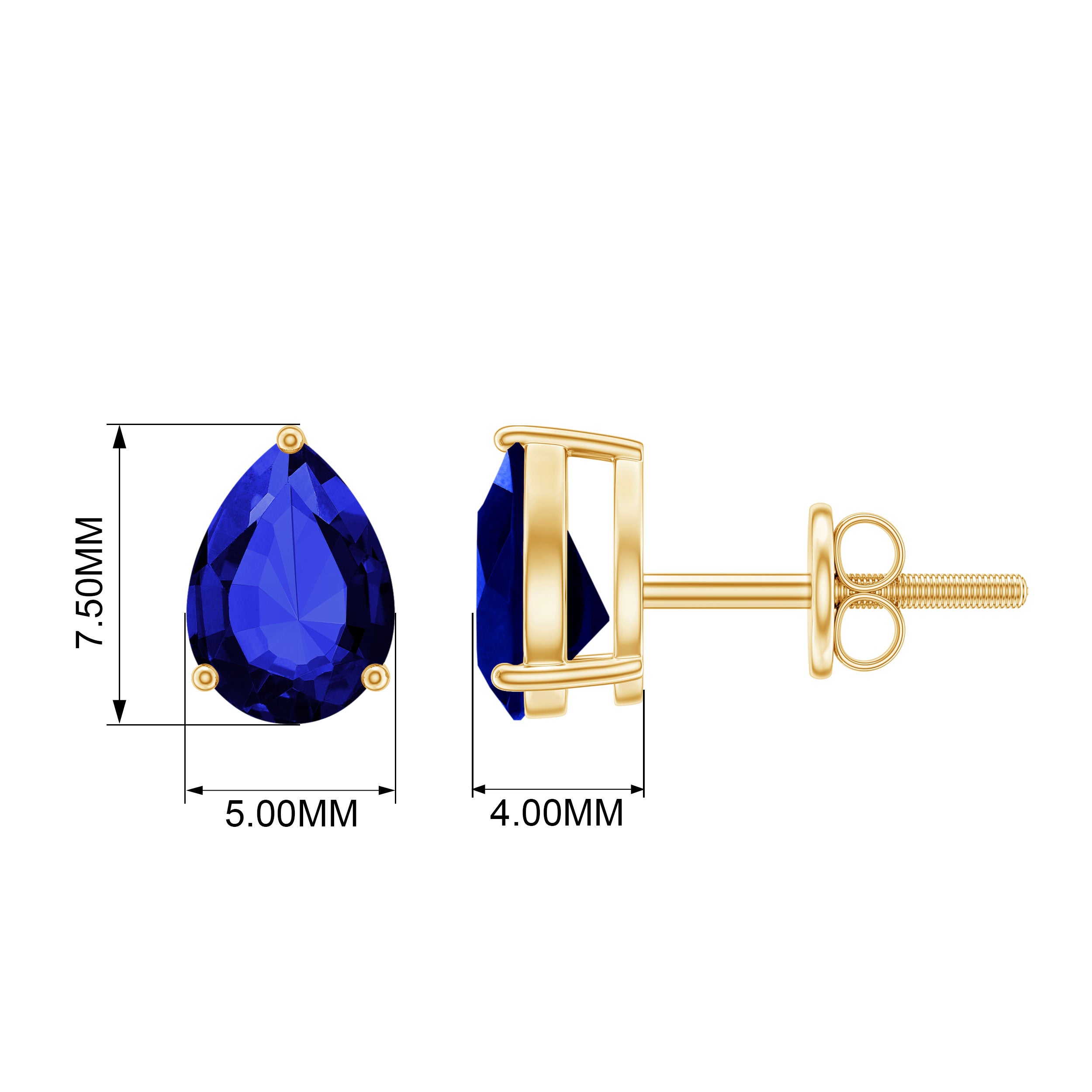 1.5 CT Pear Cut Created Blue Sapphire Solitaire Stud Earrings Lab Created Blue Sapphire - ( AAAA ) - Quality - Rosec Jewels