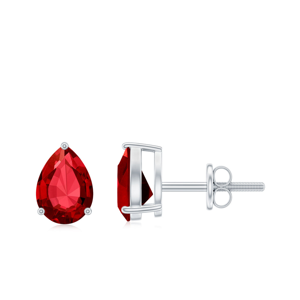 1.50 CT Pear Cut Created Ruby Solitaire Earrings Lab Created Ruby - ( AAAA ) - Quality - Rosec Jewels