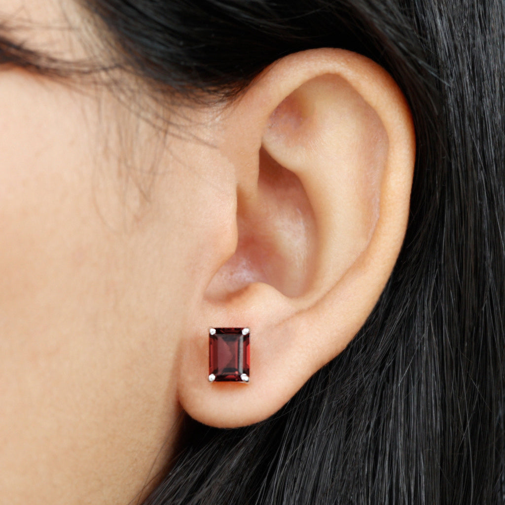 January Birthstone 3.50 CT Octagon Cut Garnet Solitaire Stud Earrings Garnet - ( AAA ) - Quality - Rosec Jewels
