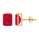 6X8 MM Emerald Cut Created Ruby Solitaire Stud Earrings Lab Created Ruby - ( AAAA ) - Quality - Rosec Jewels