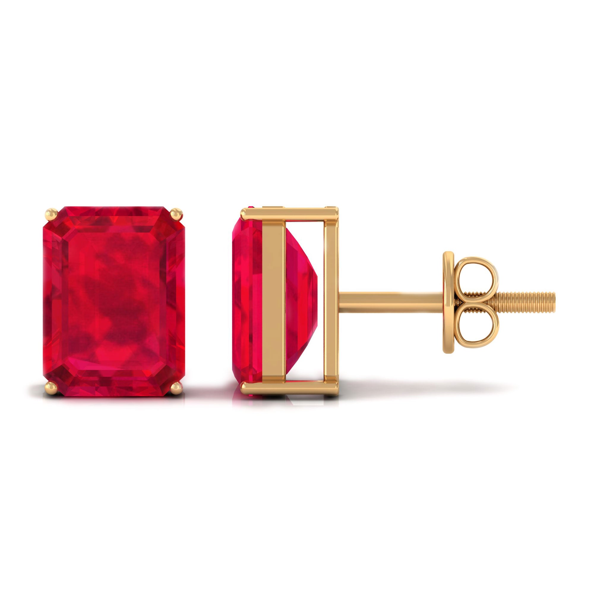 6X8 MM Emerald Cut Created Ruby Solitaire Stud Earrings Lab Created Ruby - ( AAAA ) - Quality - Rosec Jewels