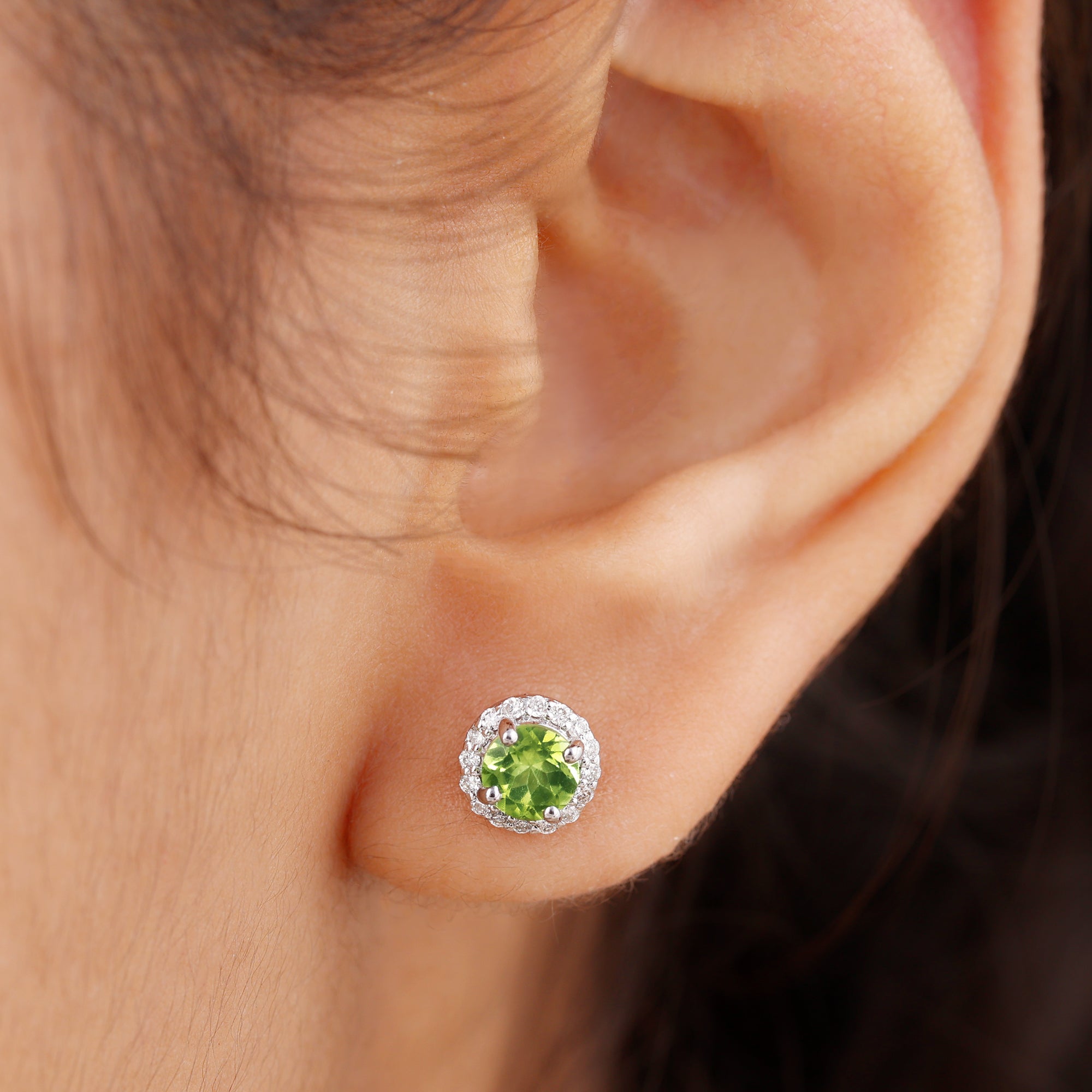 1.5 CT Classic Peridot and Diamond Halo Stud Earrings Peridot - ( AAA ) - Quality - Rosec Jewels
