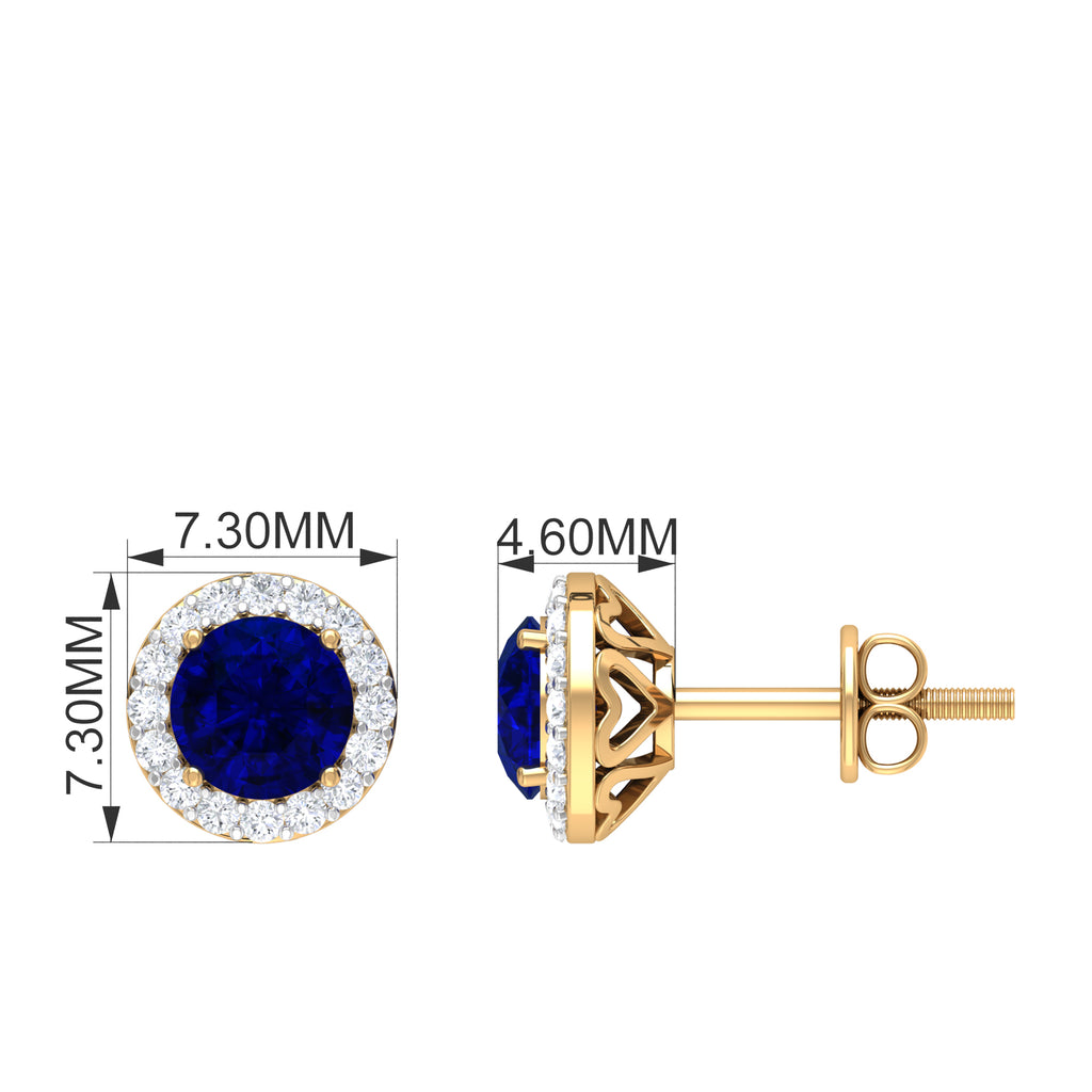 2.25 CT Blue Sapphire and Diamond Halo Stud Earrings Blue Sapphire - ( AAA ) - Quality - Rosec Jewels