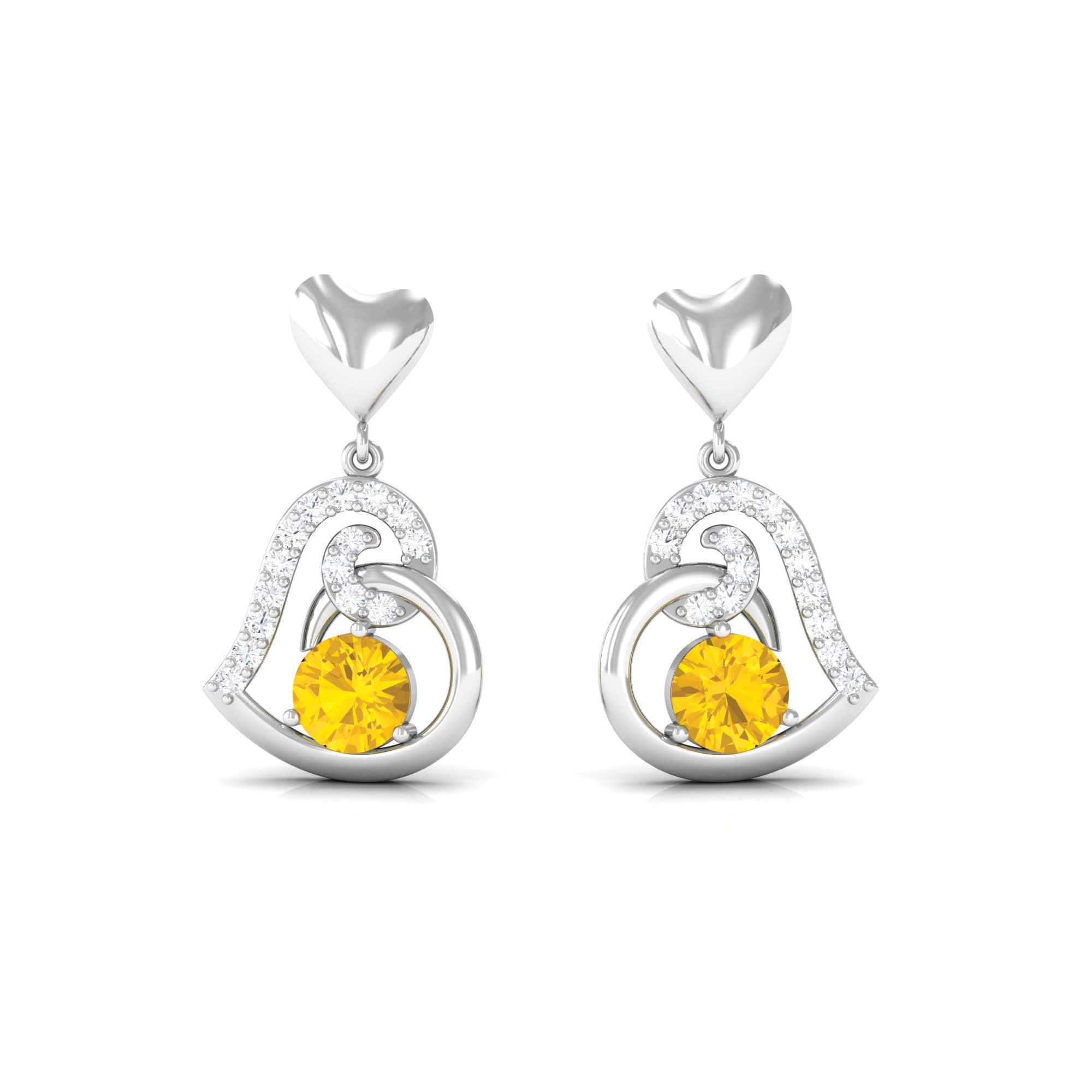 0.75 CT Yellow Sapphire and Diamond Heart Drop Earrings Yellow Sapphire - ( AAA ) - Quality - Rosec Jewels