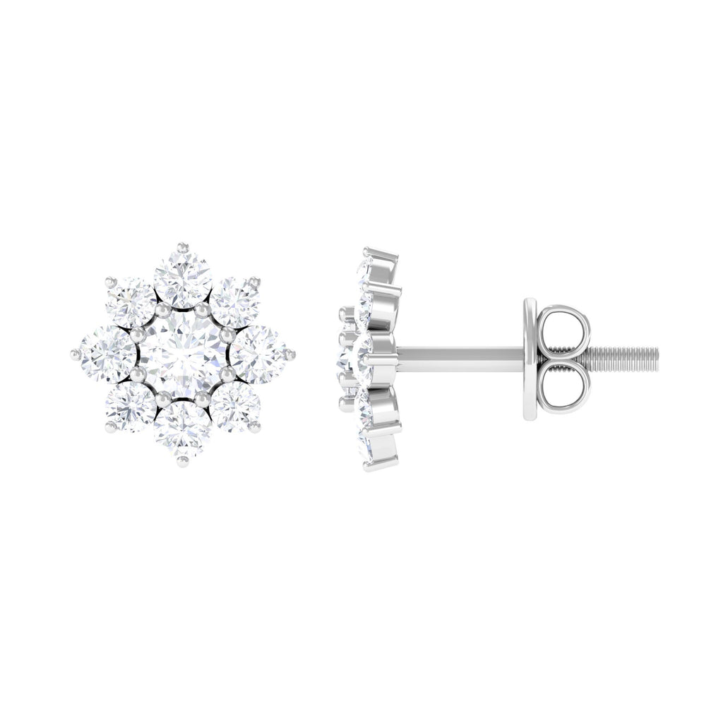1 CT Zircon Floral Cluster Stud Earrings Zircon - ( AAAA ) - Quality - Rosec Jewels