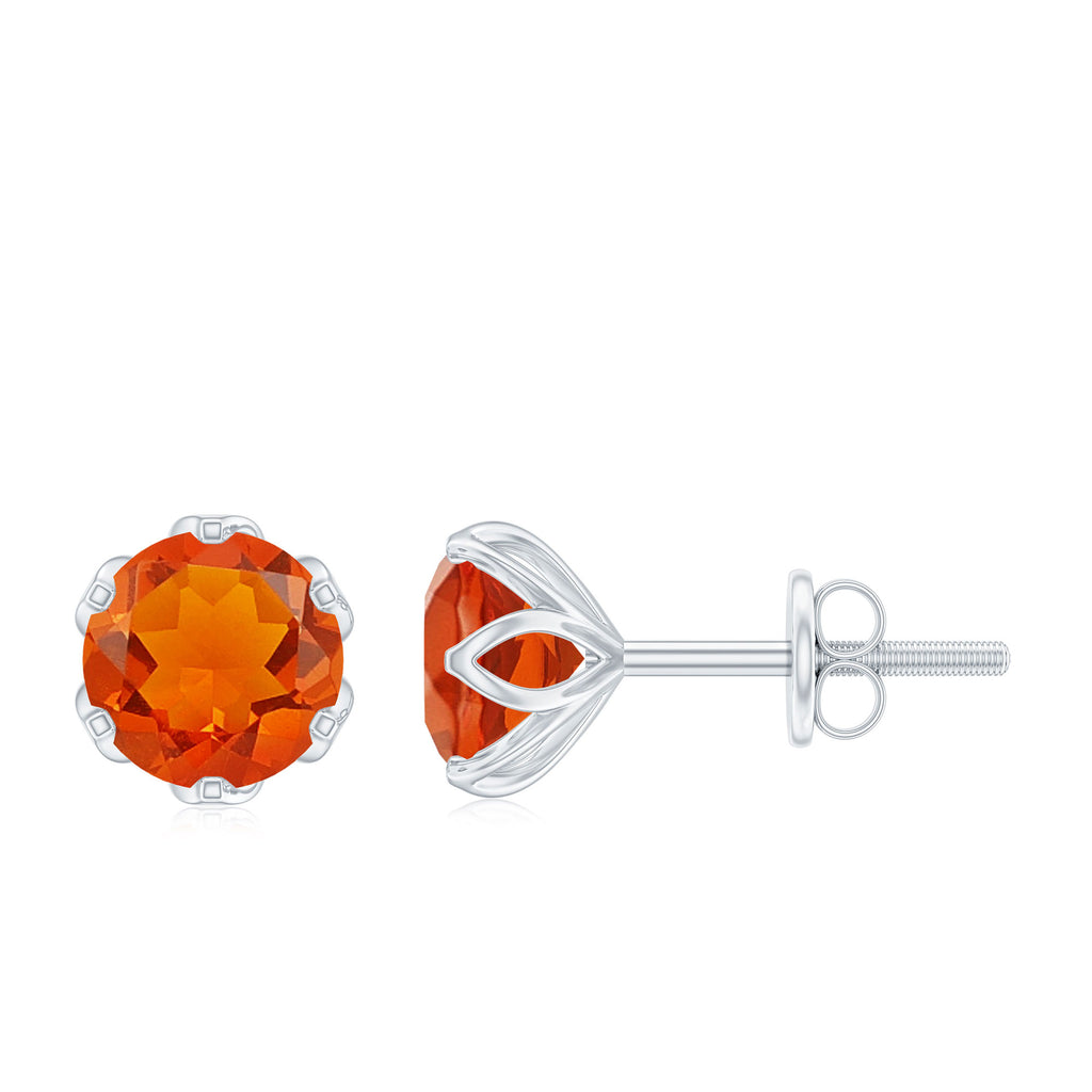 1.50 CT Lotus Basket Set Solitaire Fire Opal Stud Earrings Fire Opal - ( AAA ) - Quality - Rosec Jewels