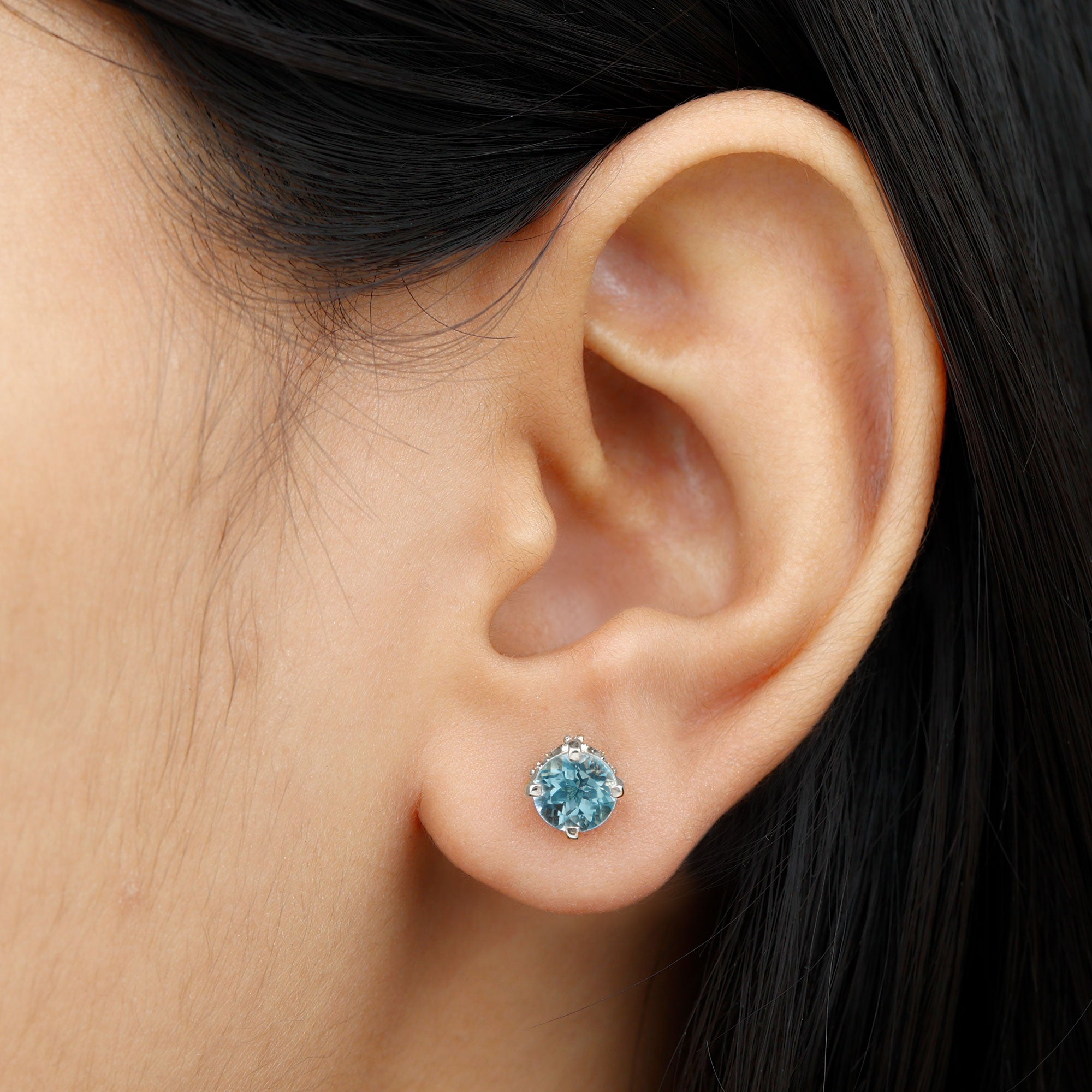 Peg Head Set Sky Blue Topaz and Diamond Solitaire Stud Earrings Sky Blue Topaz - ( AAA ) - Quality - Rosec Jewels