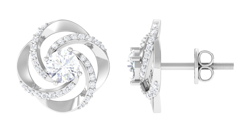 Swirl Stud Earrings Round Shape Moissanite in Prong Setting Moissanite - ( D-VS1 ) - Color and Clarity - Rosec Jewels